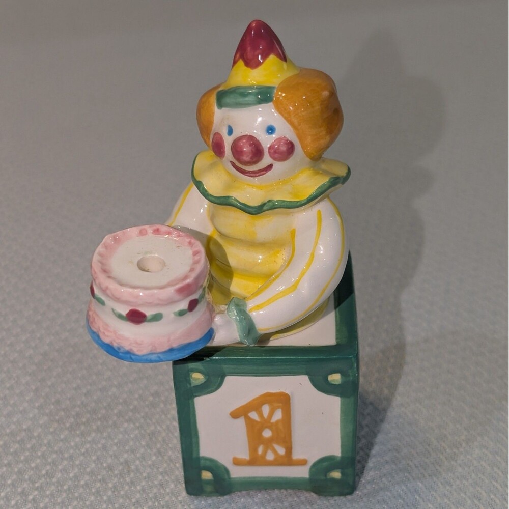 Avon Reusable Birthday Candle Holder Ceramic Clown Age Year 1-4 VTG 1983 Japan